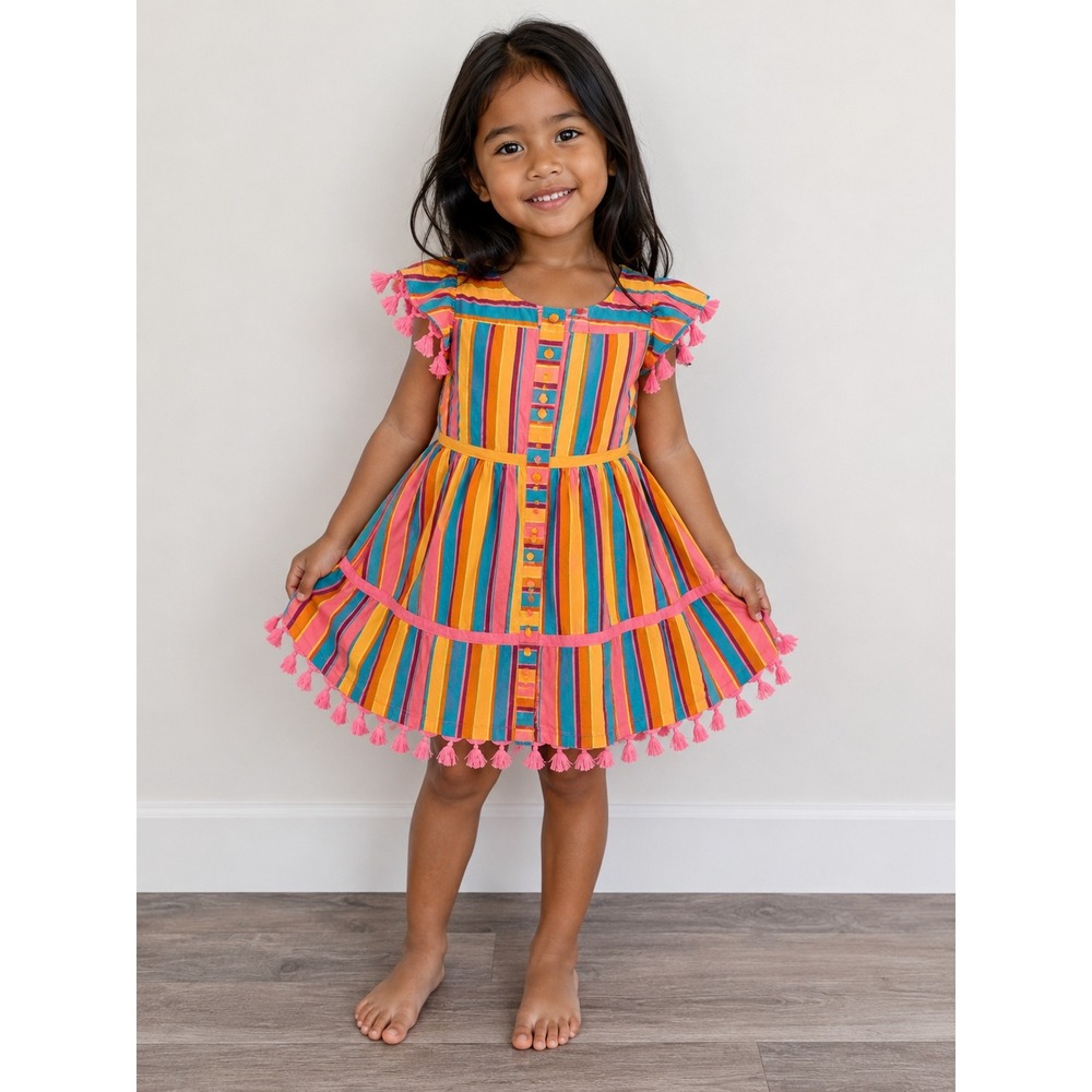 FARM Rio for Anthropologie Stripe Tassel Dress Boho Summer Toddler 3 Multi-Color
